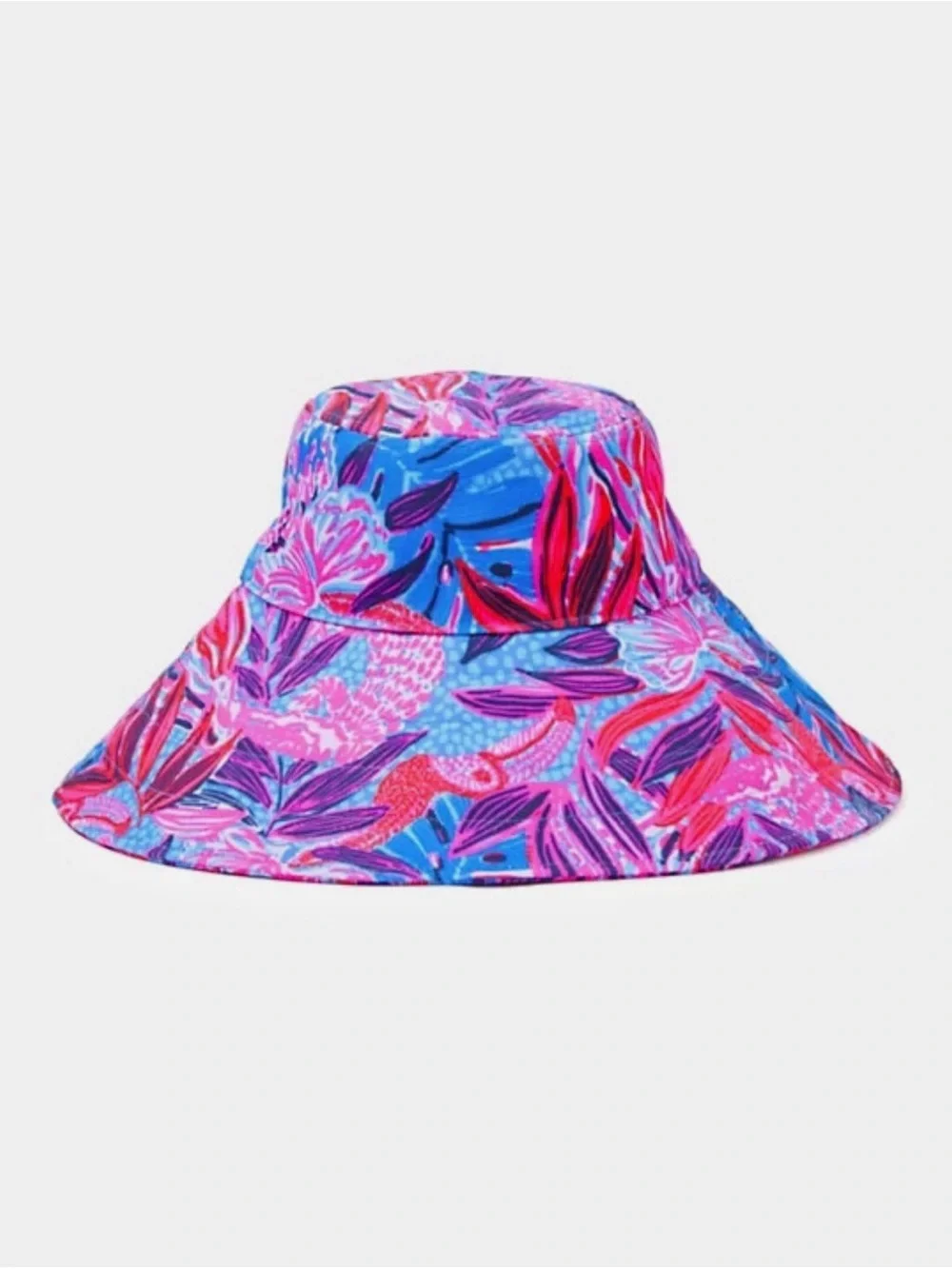 Lilly Pulitzer Floral Sun Hat- Ruby Red Wild Times Tropical Pattern. NWOT